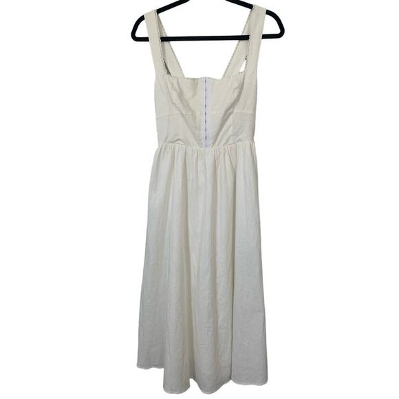 o.p.t Marina White Linen Midi Dress – Fitted Bodice w/ Lace Trim, Size 2 - Picture 2 of 11